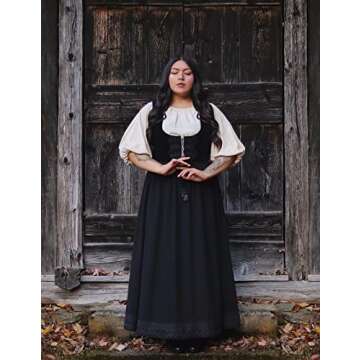 Women's Boho Maxi Skirt Drawstring Flowy Hem Medieval Skirt with Pockets Black S