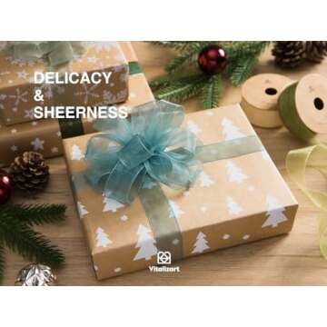 Vitalizart 1" x 150 Yd Organza Ribbon Mixed Color Sheer Ribbons Set 10 Yd x 15 Rolls Handmade for Gift Wrapping Christmas Tree Crafts Bows Wedding Invitations Wreaths Wrap