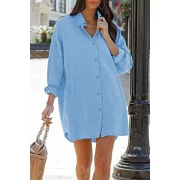 FSHAOES Women's Casual Oversized Button Down Shirt with Pockets