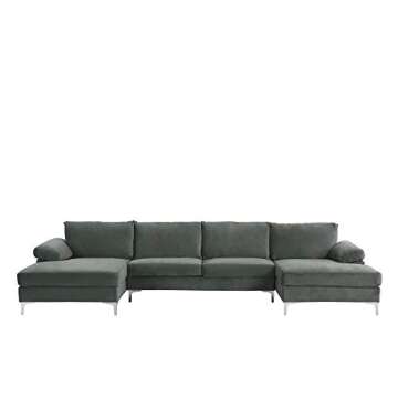 Casa AndreaMilano Modern Large Velvet Fabric U-Shape Sectional Sofa, Double Extra Wide Chaise Lounge Couch