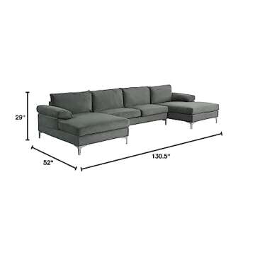Casa AndreaMilano Modern Large Velvet Fabric U-Shape Sectional Sofa, Double Extra Wide Chaise Lounge Couch
