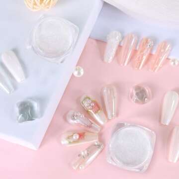 Allstarry White Pearl Chrome Nail Powder for Iridescent Finish