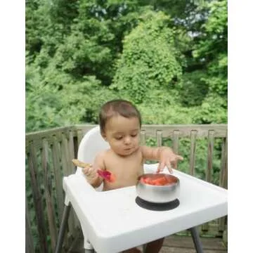 Avanchy Baby Bowls with Suction and Storage Lids Set. Babies Kids Toddler Boys Girl First Food Feeding. Fits Feeding High Chair Table. Stainless Steel, Pink