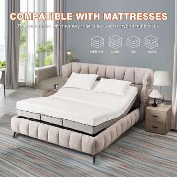 Donext Adjustable Bed Base, King Bed Frame, Independent Head and Foot Incline, Quiet Motor, Wireless Remote Control, Electric Bed Base, Black