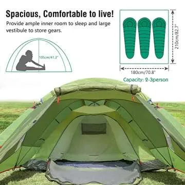 MoKo Waterproof Family Camping Tent, Portable 3 Person Outdoor Instant Cabin Tent, 4-Season Double L...