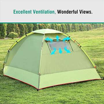 MoKo Waterproof Family Camping Tent, Portable 3 Person Outdoor Instant Cabin Tent, 4-Season Double Layer Dome Tent Sun Shelter for Hiking, Backpacking, Trekking, Mountaineering, Beach - Light Green