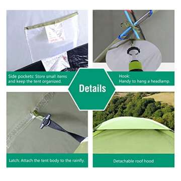MoKo Waterproof Family Camping Tent, Portable 3 Person Outdoor Instant Cabin Tent, 4-Season Double Layer Dome Tent Sun Shelter for Hiking, Backpacking, Trekking, Mountaineering, Beach - Light Green