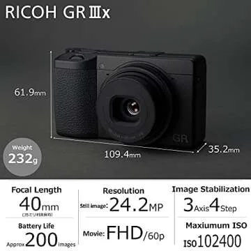 Ricoh GR IIIx, Black, Digital Compact Camera with 24MP APS-C Size CMOS Sensor, 40mmF2.8 GR Lens (in The 35mm Format)