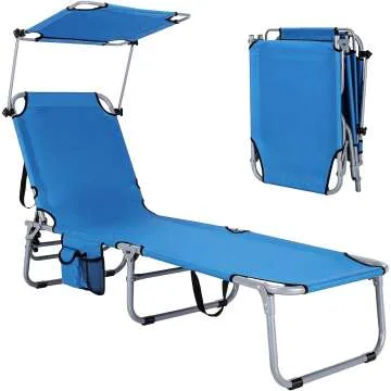 Adjustable Chaise Longue with Canopy Shade - Navy