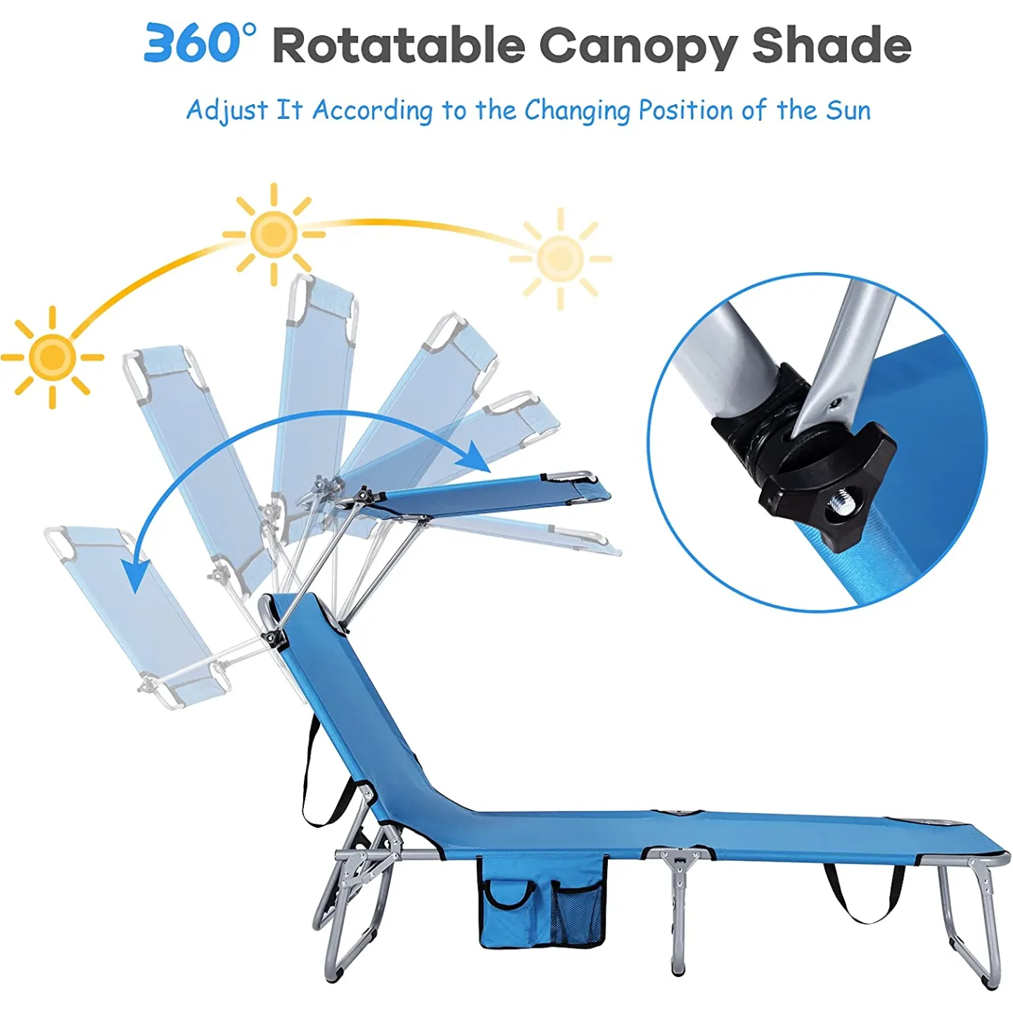 Adjustable Chaise Longue with Canopy Shade - Navy