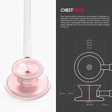 MDF Instruments, Acoustica Lightweight Stethoscope for Doctors, Nurses, Students, Home Health Use, Adult, Dual Head, White Tube, Rosegold (Matte Finish) Chestpiece-Headset, MDF747XPRG29