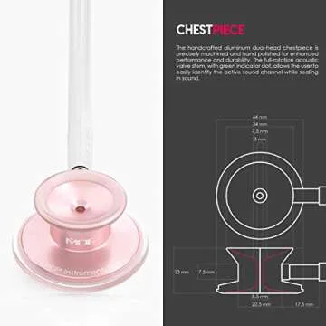 MDF Instruments, Acoustica Lightweight Stethoscope for Doctors, Nurses, Students, Home Health Use, Adult, Dual Head, White Tube, Rosegold (Matte Finish) Chestpiece-Headset, MDF747XPRG29