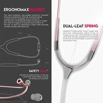 MDF Instruments, Acoustica Lightweight Stethoscope for Doctors, Nurses, Students, Home Health Use, Adult, Dual Head, White Tube, Rosegold (Matte Finish) Chestpiece-Headset, MDF747XPRG29