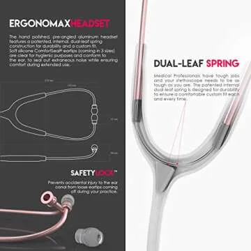 MDF Instruments, Acoustica Lightweight Stethoscope for Doctors, Nurses, Students, Home Health Use, Adult, Dual Head, White Tube, Rosegold (Matte Finish) Chestpiece-Headset, MDF747XPRG29