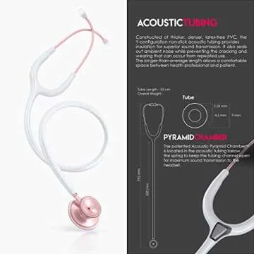 MDF Instruments, Acoustica Lightweight Stethoscope for Doctors, Nurses, Students, Home Health Use, Adult, Dual Head, White Tube, Rosegold (Matte Finish) Chestpiece-Headset, MDF747XPRG29