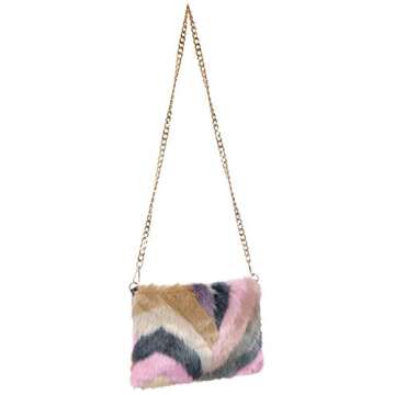 FHQHTH Faux Mink Fur Purse Fuzzy Handbags for Women Evening Handbags Al alloy Shoulder Strap [Mink Pink]