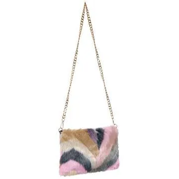 FHQHTH Faux Mink Fur Purse Fuzzy Handbags for Women Evening Handbags Al alloy Shoulder Strap [Mink Pink]
