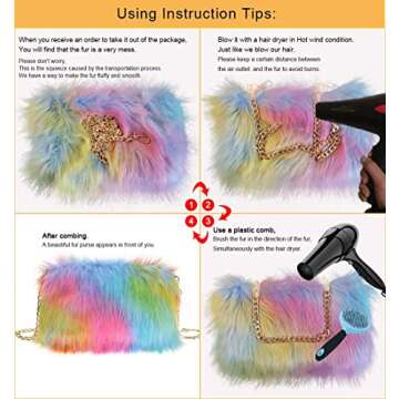 FHQHTH Faux Mink Fur Purse Fuzzy Handbags for Women Evening Handbags Al alloy Shoulder Strap [Mink Pink]