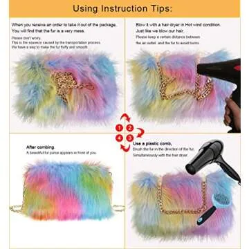 FHQHTH Faux Mink Fur Purse Fuzzy Handbags for Women Evening Handbags Al alloy Shoulder Strap [Mink Pink]