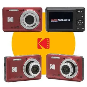 KODAK PIXPRO FZ55 16MP Digital Point & Shoot Camera, 5X Optical Zoom, 28mm Wide Angle, 1080P Full HD Video, Bundle with 32GB SD Card, Protective Case, and Hi-Speed Card Reader (Red)