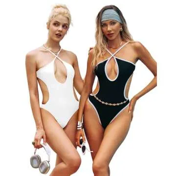 HYPERFIRE Women's Sexy Criss Cross Halter Bathing Suit Cut Out Backless Monokini Swimsuits One Piece White Large
