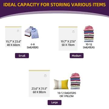 XUTAI Vacuum Storage Bags Space Saver Bags 12 Pack (4 Large,4 Medium,4 Small) for Clothes Clothing Travel Luggage Bedding Vacuum Seal Bags for Clothes Hand Pump