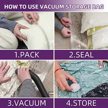 XUTAI Vacuum Storage Bags Space Saver Bags 12 Pack (4 Large,4 Medium,4 Small) for Clothes Clothing Travel Luggage Bedding Vacuum Seal Bags for Clothes Hand Pump