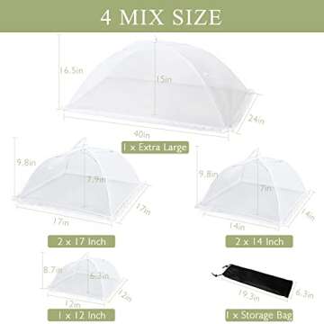 Wokuya 7Pack Various Size (40x24*1,17x17*2,14x14*2,12x12*2) Pop-up Food Tents Food Covers for Outside Mesh to Keep Bugs away,Reusable Collapsible Food Nets for Picnic Party BBQ Wedding Fruit