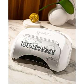 Gelish 18G Unplugged LED Light - Portable, Rechargeable, 36W, White & Silver, Intelligent Power Assist, Motion Sensors, Timer, Magnetic Tray, Ergonomic Design Gel Lamp, Nail Lamp, Gel Nail Light