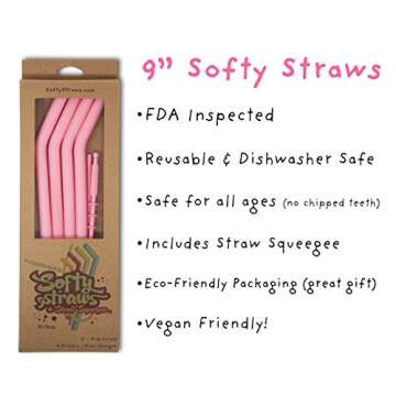 Reusable Silicone Drinking Straws - Big Size with Curved Bend for Tumblers Made from BPA Free No-Rub...