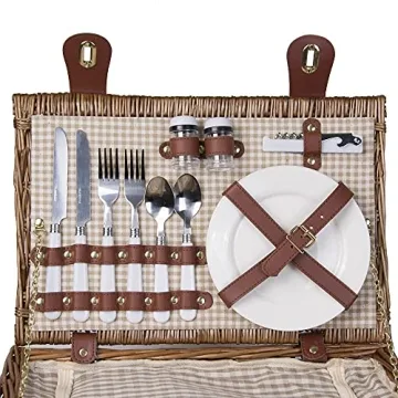 SatisInside Picnic Basket with Insulated Liner for 2