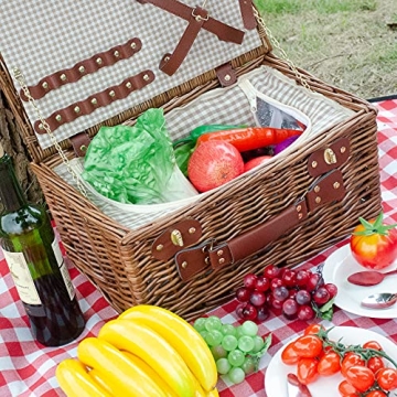 SatisInside Picnic Basket with Insulated Liner for 2