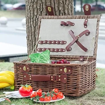 SatisInside Picnic Basket with Insulated Liner for 2