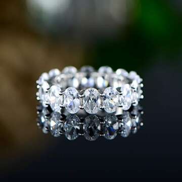 Barzel 18k White Gold Plated Eternity Wedding Band Oval Cut Cubic Zirconia Ring for Women (White Gold, 8)