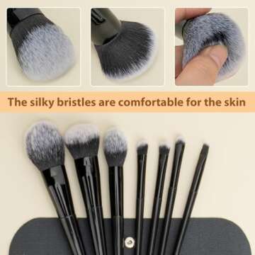 Makeup Brushes, 7Pcs Premium Synthetic Make up Brush Set, Eye Shadow Foundation Powder Blush Silicone Mask Brush Kit, Blending Sponge, Makeup Bag, Professional Beauty Tools.(Black)