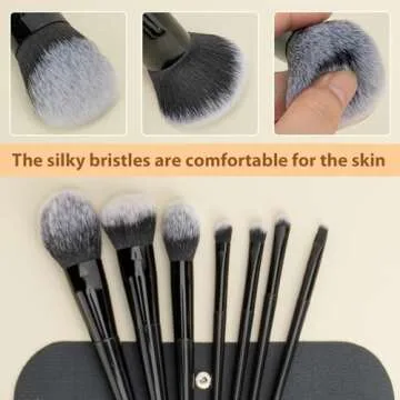 Makeup Brushes, 7Pcs Premium Synthetic Make up Brush Set, Eye Shadow Foundation Powder Blush Silicone Mask Brush Kit, Blending Sponge, Makeup Bag, Professional Beauty Tools.(Black)