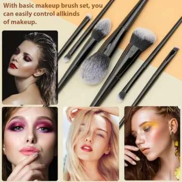 Makeup Brushes, 7Pcs Premium Synthetic Make up Brush Set, Eye Shadow Foundation Powder Blush Silicone Mask Brush Kit, Blending Sponge, Makeup Bag, Professional Beauty Tools.(Black)