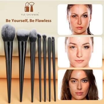 Makeup Brushes, 7Pcs Premium Synthetic Make up Brush Set, Eye Shadow Foundation Powder Blush Silicone Mask Brush Kit, Blending Sponge, Makeup Bag, Professional Beauty Tools.(Black)