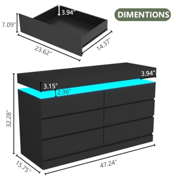 Gyfimoie 6 Drawer Dresser with Led Light and Outlet