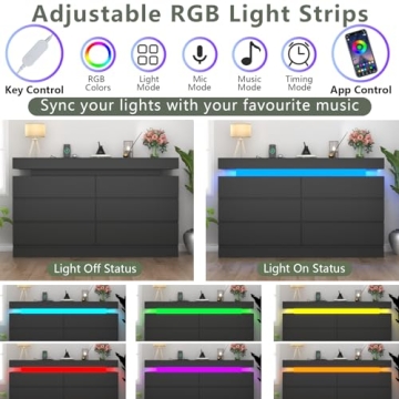 Gyfimoie 6 Drawer Dresser with Led Light and Outlet