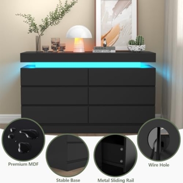 Gyfimoie 6 Drawer Dresser with Led Light and Outlet