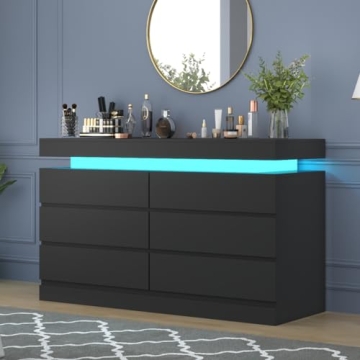 Gyfimoie 6 Drawer Dresser with Led Light and Outlet