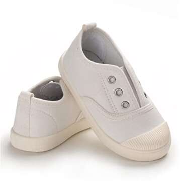 Timatego Toddler Boys Girls Canvas Slip On Shoes Lightweight Casual Kids Sneakers School Runing Tennis Shoes, 5 Toddler, 02 White Toddler Shoes