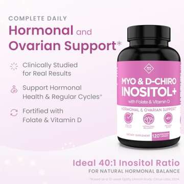 Premium Inositol Supplement - Myo-Inositol and D-Chiro Inositol Plus Folate and Vitamin D - Ideal 40...