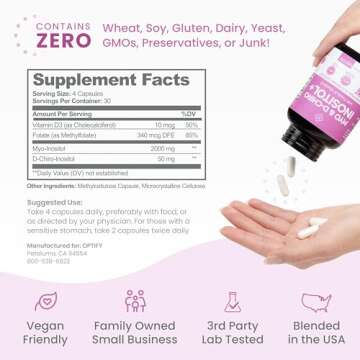 Premium Inositol Supplement - Myo-Inositol and D-Chiro Inositol Plus Folate and Vitamin D - Ideal 40:1 Ratio - Healthy Hormone Balance & Healthy Ovarian Support for Women - Vitamin B8-30 Day Supply