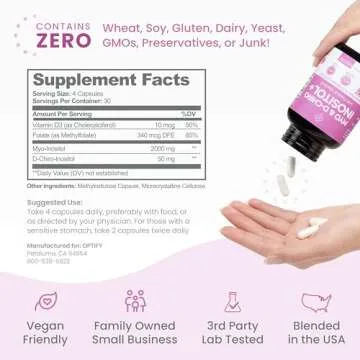 Premium Inositol Supplement - Myo-Inositol and D-Chiro Inositol Plus Folate and Vitamin D - Ideal 40:1 Ratio - Healthy Hormone Balance & Healthy Ovarian Support for Women - Vitamin B8-30 Day Supply