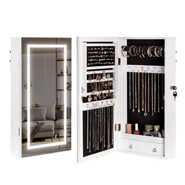 Elegant LAVIEVERT Jewelry Armoire with LED Lighted Mirror - Space Saving & Organized