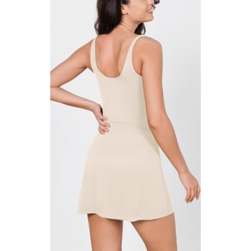 ODODOS Women's Cloud Feeling Tank Dress with Separate Shorts and Built in Bra U Back Mini Tennis Dress, Oat Milk, Small