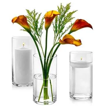Set of 12 Glass Cylinder Vases 8 Inch Tall - Multi-use: Pillar Candle, Floating Candles Holders or Flower Vase – Perfect as a Wedding Centerpieces.