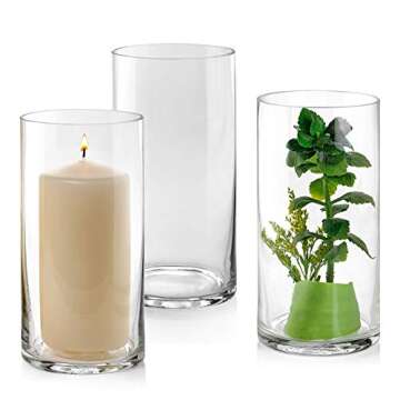 Set of 12 Glass Cylinder Vases 8 Inch Tall - Multi-use: Pillar Candle, Floating Candles Holders or Flower Vase – Perfect as a Wedding Centerpieces.